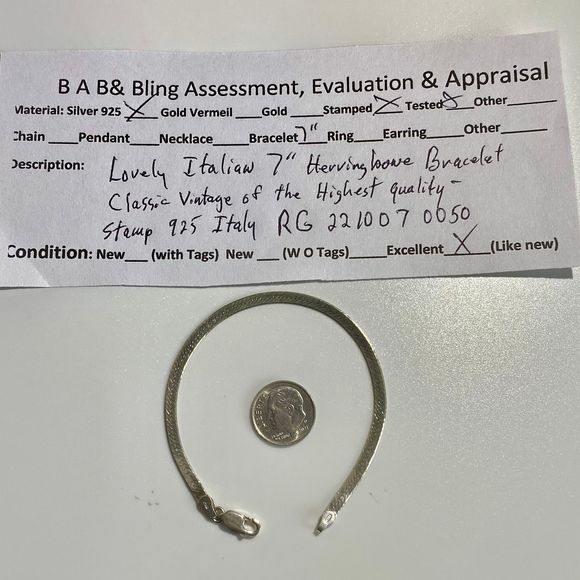 RG# Italian Classic Sterling 925 Silver Herringbone Bracelet - Picture 2 of 8